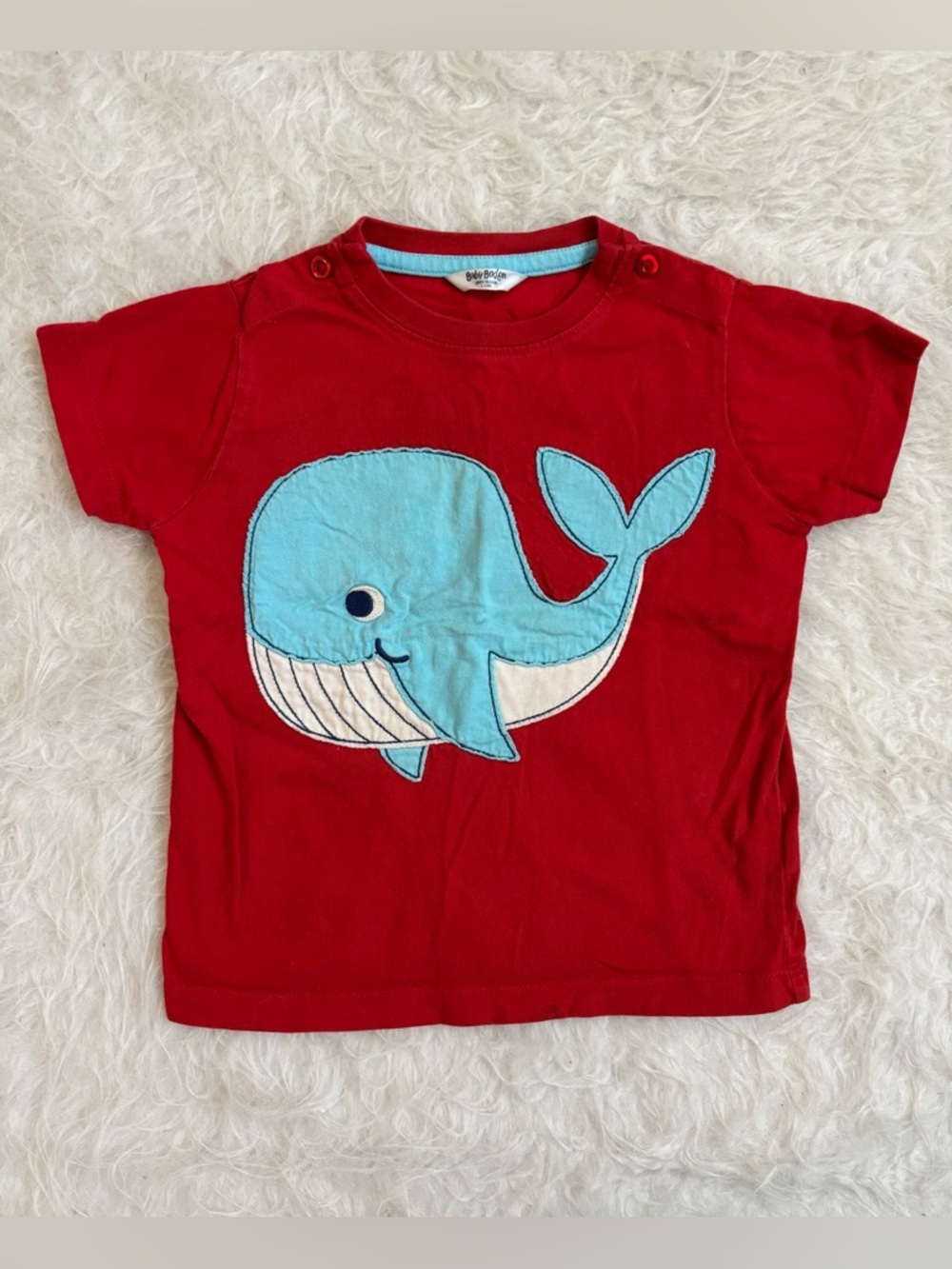 Baby Boden Toddler Boy Red Tee with Light Blue Whale Appliqué